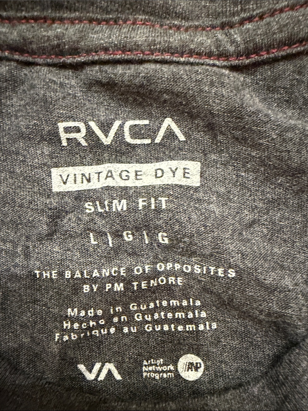 RVCA Men’s Charcoal Short Sleeve T-Shirt with White Logo - Picture 3 of 4